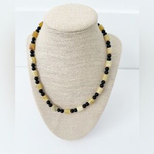 NWT Genuine African Yellow Opal & Black Onyx Beads Necklace Yellow Black Beaded